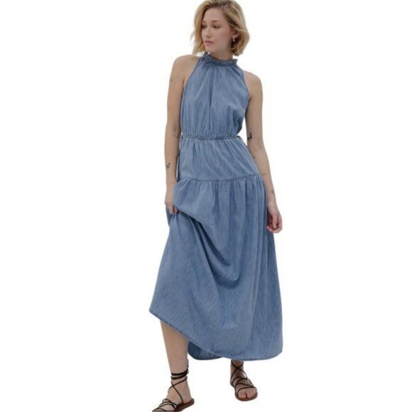 GAP 100% Organic Cotton High Neck Denim Maxi Dress Women's Size XXL NEW with Tag - Picture 5 of 6